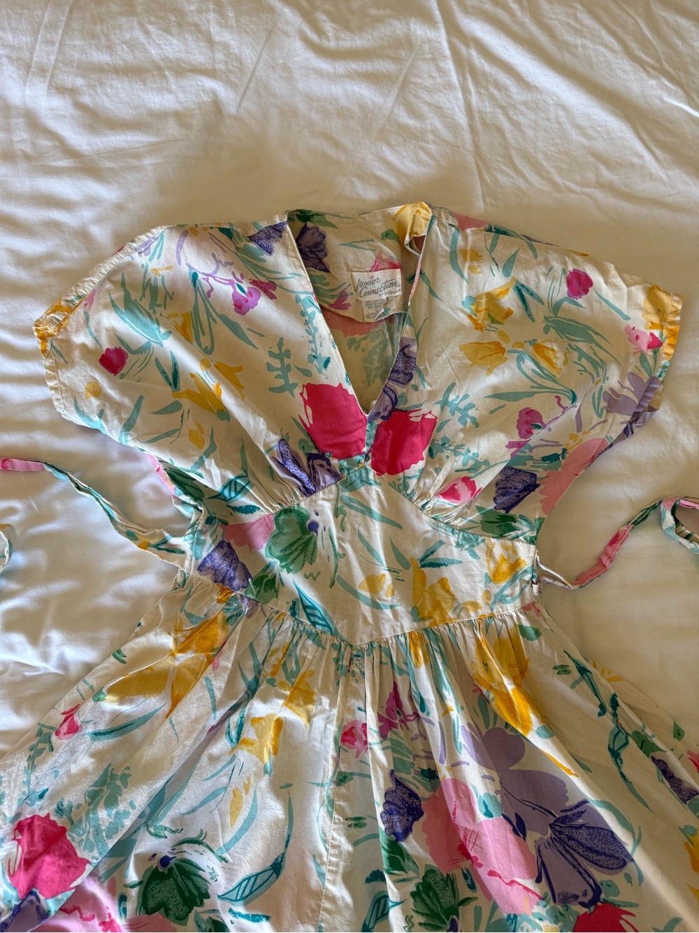 Vintage Floral Summer Dress in Cream with Multicolor Blooms
